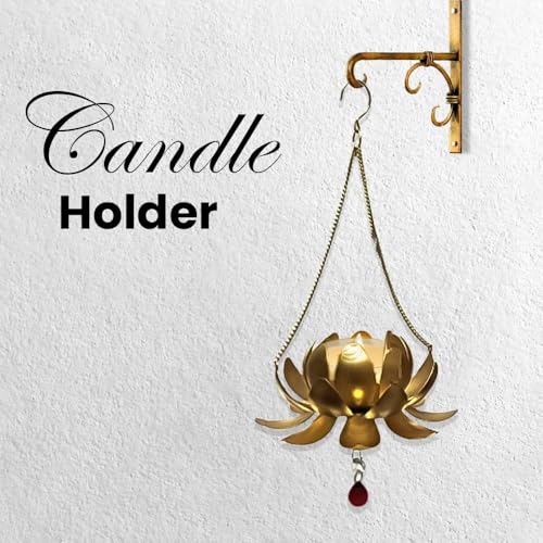 BLLUEX Diwali - Home Decor Metal Lotus Hanging with Tea Light Holder | Design/Look for Festivities Decoration | Gifting Purpose - Made in India (Gold No-1 Set,) - Image 3