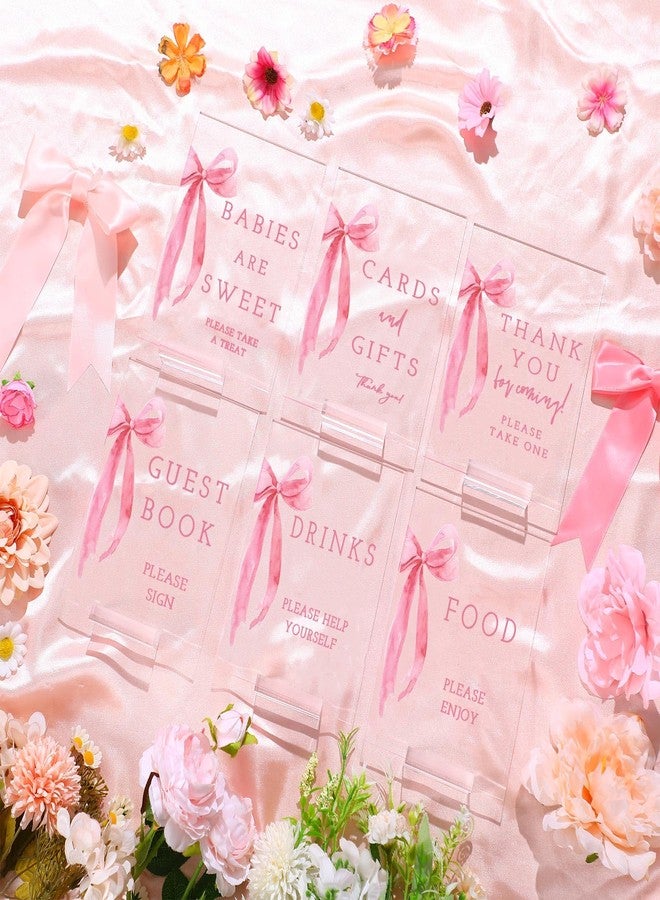 Vercraft 6 Pcs Pink Bow Baby Shower Table Decorations Take One Sign Thank You Acrylic Sign Centerpieces with Stand 5 x 7" Wedding Birthday Party Decorations for Guests Gifts - Image 2