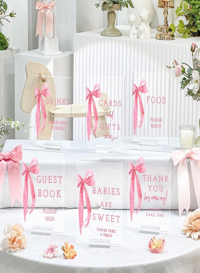 Vercraft 6 Pcs Pink Bow Baby Shower Table Decorations Take One Sign Thank You Acrylic Sign Centerpieces with Stand 5 x 7" Wedding Birthday Party Decorations for Guests Gifts - Image 1