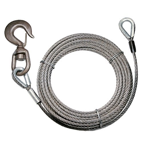 VULCAN Winch Cable - Swivel Hook and Eye - Fiber Core Extension - 3/8 Inch x 100 Foot - - 12,000 Pound Minimum Breaking Strength - Image 1
