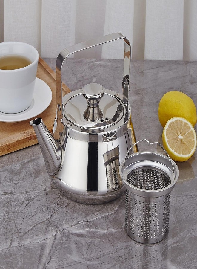 SANQIAHOME إبريق شاي من الفولاذ المقاوم للصدأ من سانكيا هوم بسعة 1.3 كوارت مع مصفاة، بتصميم عصري وبسيط. - Image 2