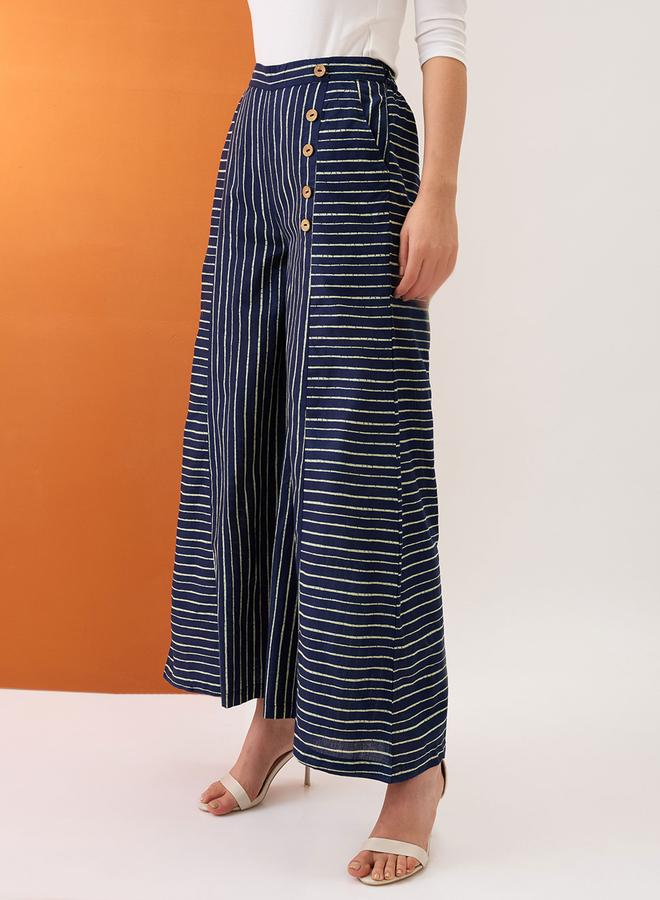 جلو باص بنطال بالازو مخطط بتفصيلة أزرار - Image 3