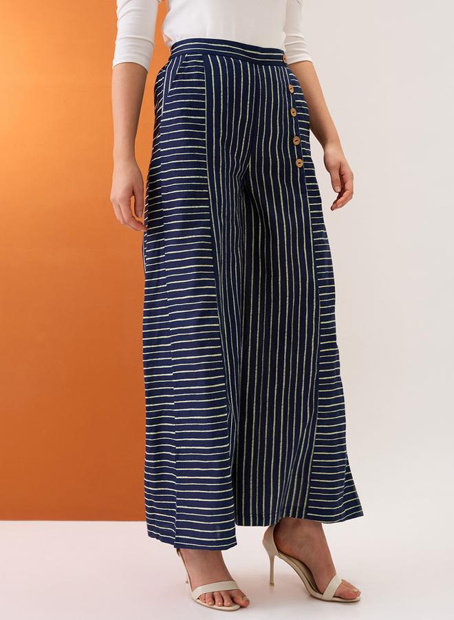 جلو باص بنطال بالازو مخطط بتفصيلة أزرار - Image 4