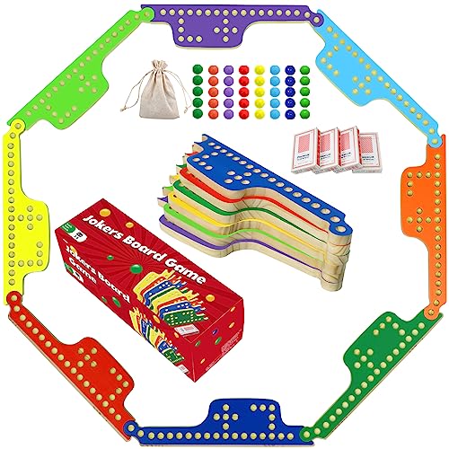 Medikaison Colorful Jokers and Marbles Board Game Pegs and Jokers Card Game for 28 Players 8 Solid Wood Game Boards 8 Colors 40 Marbles 4 Decks of Cards Cards Full Size Game Set - Image 1
