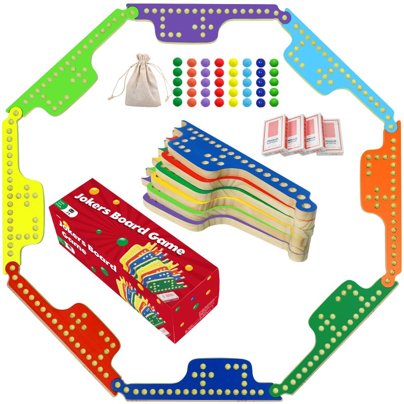 Medikaison Colorful Jokers and Marbles Board Game Pegs and Jokers Card Game for 28 Players 8 Solid Wood Game Boards 8 Colors 40 Marbles 4 Decks of Cards Cards Full Size Game Set - Image 4