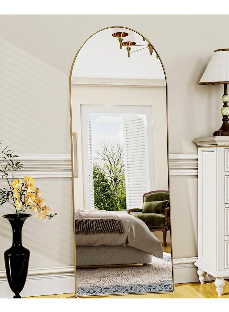 باور مرآة مقوسة بطول كامل 165 سم - 50 سم، مرآة أرضية، مرآة عمودية فريدة، مرآة بإطار معدني لغرفة المعيشة، غرفة النوم، المدخل والحمام (ذهبي) - Image 1