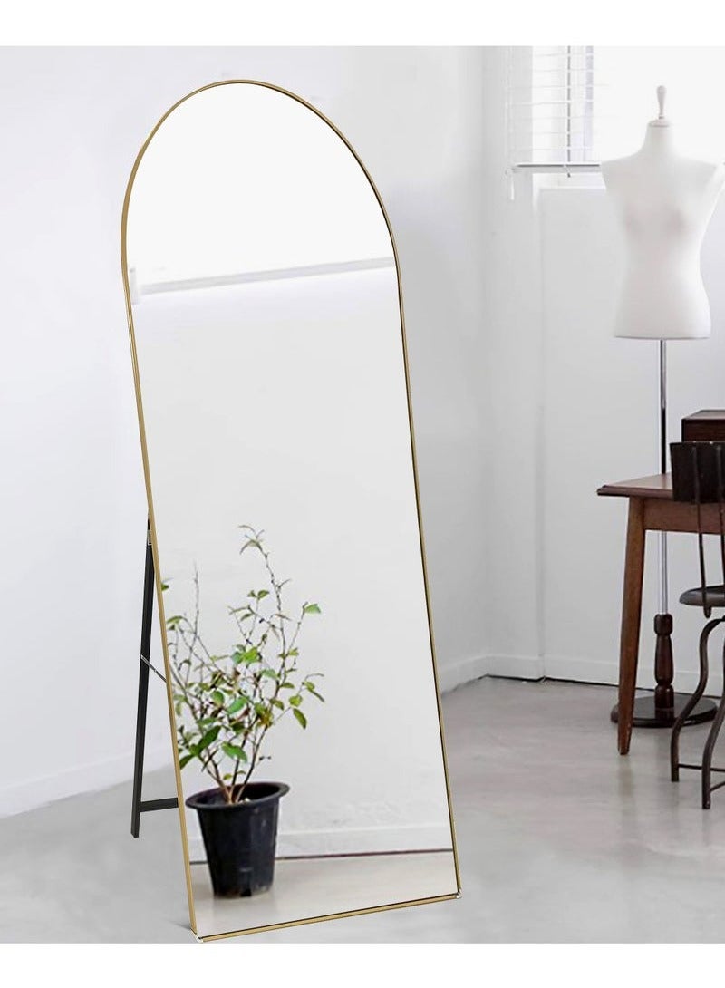 باور مرآة مقوسة بطول كامل 165 سم - 50 سم، مرآة أرضية، مرآة عمودية فريدة، مرآة بإطار معدني لغرفة المعيشة، غرفة النوم، المدخل والحمام (ذهبي) - Image 2