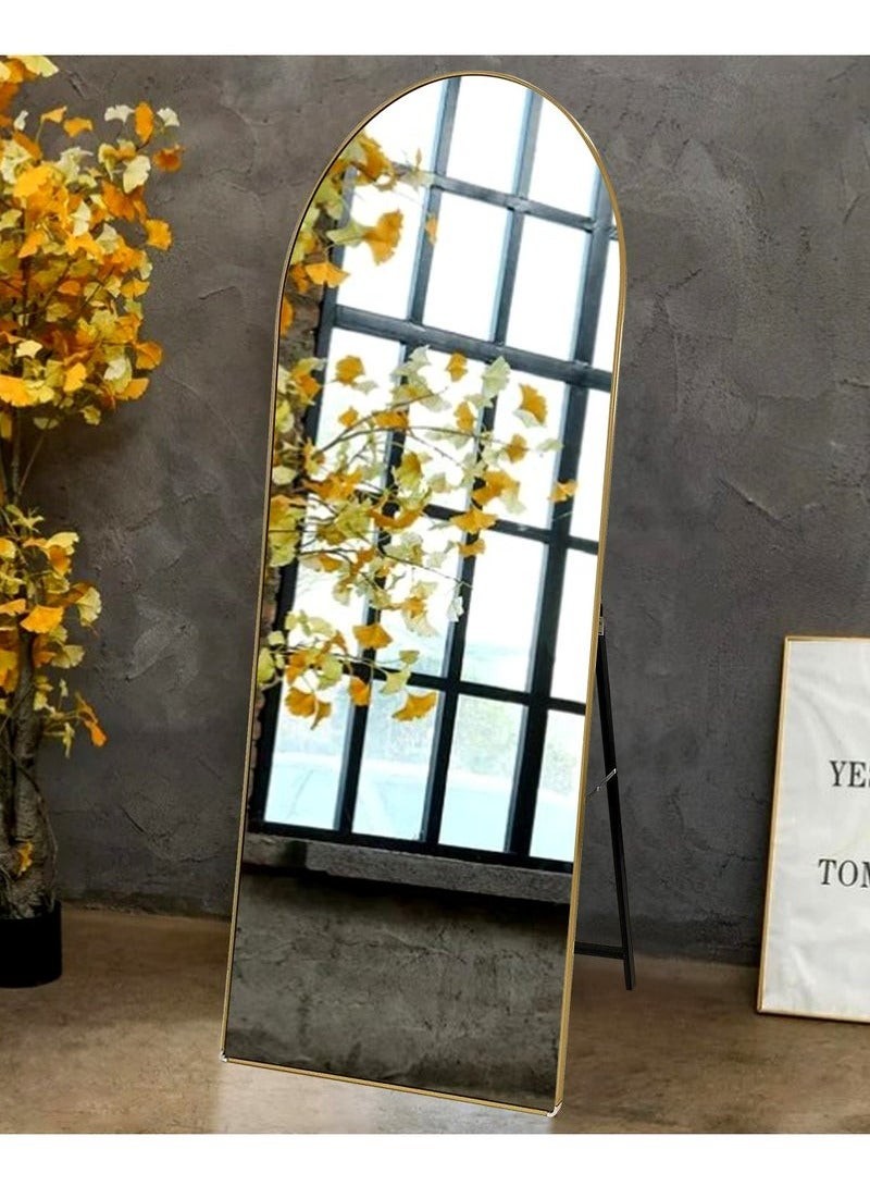 باور مرآة مقوسة بطول كامل 165 سم - 50 سم، مرآة أرضية، مرآة عمودية فريدة، مرآة بإطار معدني لغرفة المعيشة، غرفة النوم، المدخل والحمام (ذهبي) - Image 4