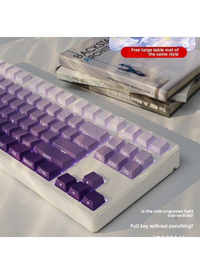 Generic - Office 08 Mechanical 1 Three-mode Keyboard Mouse Suit Wireless Bluetooth Walker Front Girl Side Key Computer Game-Colour:Tea Axis (code Office) - Dark Fragrance 108 Keys [white Light - Positive Engraving] Wireless Bluetooth Three-mode + Dual-mode Mouse - Image 1