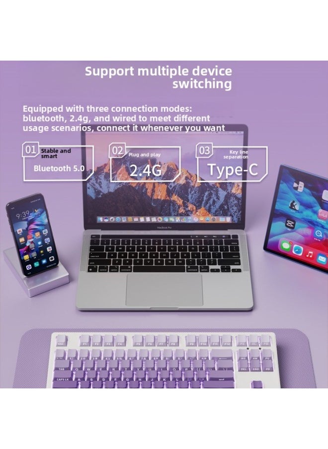 Generic - Office 08 Mechanical 1 Three-mode Keyboard Mouse Suit Wireless Bluetooth Walker Front Girl Side Key Computer Game-Colour:Tea Axis (code Office) - Dark Fragrance 108 Keys [white Light - Positive Engraving] Wireless Bluetooth Three-mode + Dual-mode Mouse - Image 1
