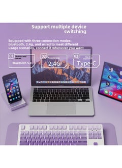 Generic Office 08 Mechanical 1 Three-mode Keyboard Mouse Suit Wireless Bluetooth Walker Front Girl Side Key Computer Game-Colour:Tea Axis (code Office) - Dark Fragrance 108 Keys [white Light - Positive Engraving] Wireless Bluetooth Three-mode + Dual-mode Mouse  - Image 5
