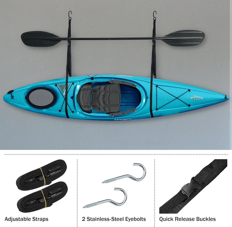 RAD Sportz Single Kayak Rack - 55lb Capacity Wall or Ceiling Storage Straps for Surfboards, Paddleboards, SUP, or Canoe - Adjustable Kayak Hanger by - Image 5