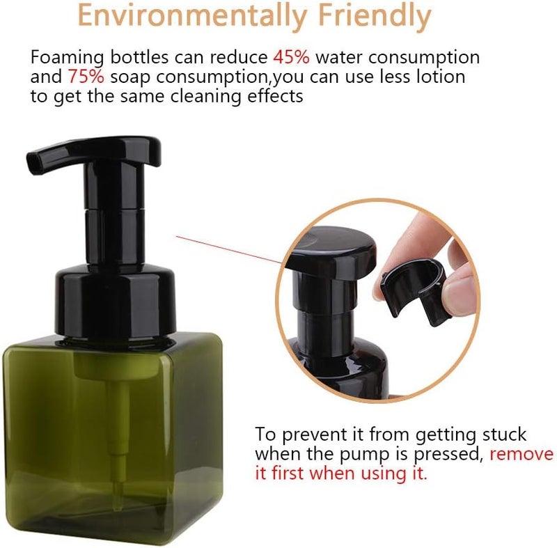 UUJOLY Foaming Soap Dispenser, 250ml (8.5oz) Refillable Pump Bottle for Liquid Soap, Shampoo, Body Wash (2 Pcs) (Small Green) - Image 2