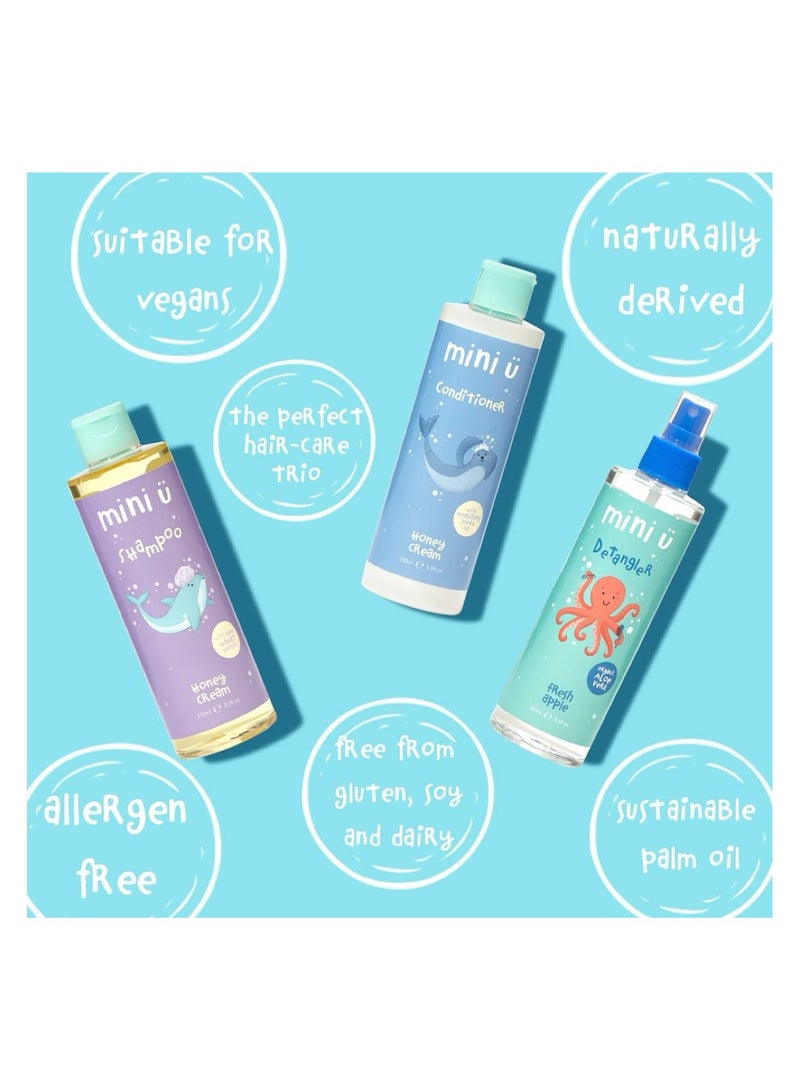 Mini U Honey & Apple Hair Care Trio: Includes 1 Bottle of Honey Cream Shampoo, 1 Bottle of Honey Cream Conditioner, and 1 Bottle of Fresh Apple Detangler - Perfect for Nourishing, Conditioning - Image 2