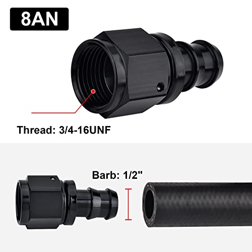 EVIL ENERGY 8AN Straight Push Lock Hose Fitting End Black 2PCS - Image 2
