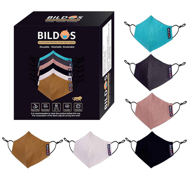 Bildos Cotton Unisex Without valve Reusable Face mask (Multicolour) - Pack of 6 - Image 2