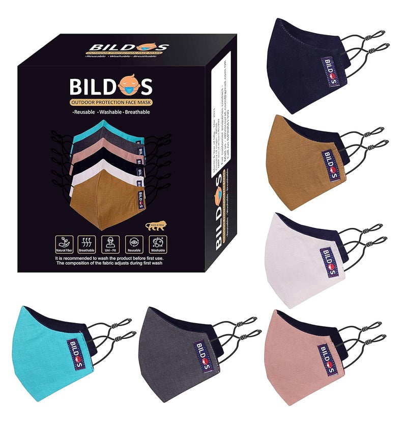 Bildos Cotton Unisex Without valve Reusable Face mask (Multicolour) - Pack of 6 - Image 1