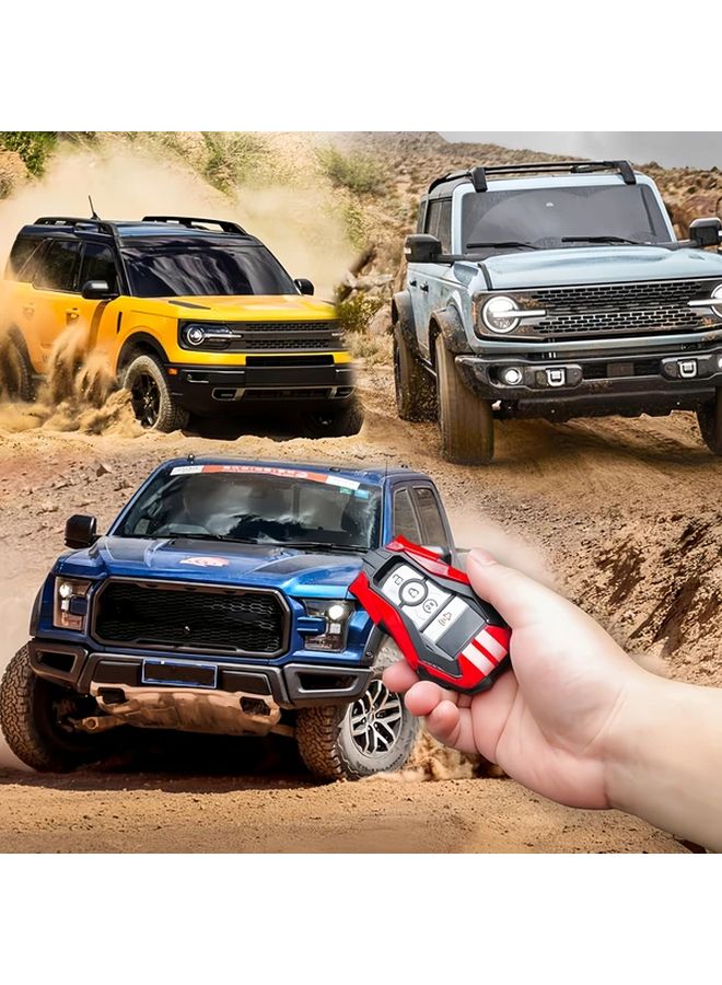Yellow Red Stripes Key Fob Case For Ford Vehicles Including Holders And Covers For Bronco Sport Explorer Mustang Fusion Escape Edge Expedition F Series Trucks - Image 1