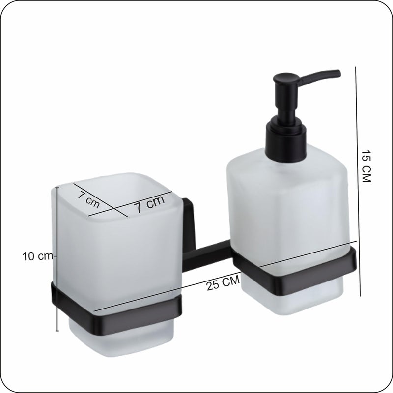 ORCE BATH ARTICLE soap Dispenser with Toothbrush Holder for washbasin Liquid Dispenser and Brush Holder for Bathroom Tumbler Holders dispensers 42(304 Stainless Steel,Balck PVD Finish,Frosted Glass) - Image 3