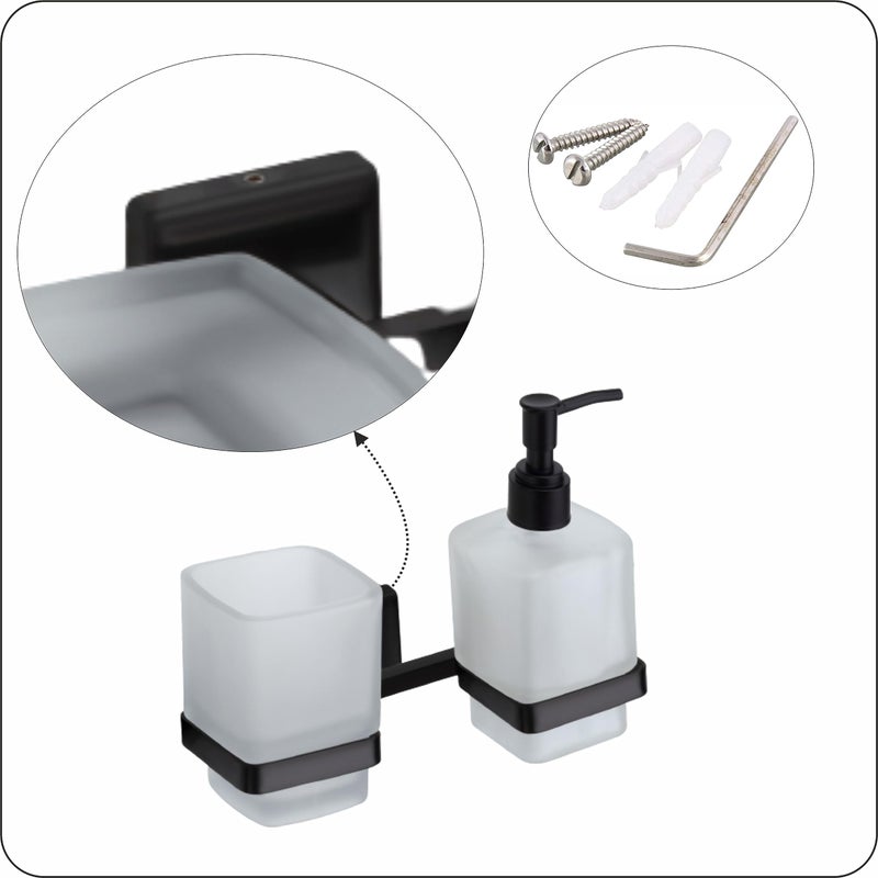 ORCE BATH ARTICLE soap Dispenser with Toothbrush Holder for washbasin Liquid Dispenser and Brush Holder for Bathroom Tumbler Holders dispensers 42(304 Stainless Steel,Balck PVD Finish,Frosted Glass) - Image 4