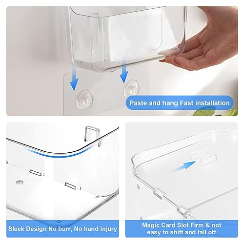 Diesisa 3pc Acrylic Wall Mount Organizer, Adhesive Clear Shower Caddies,Acrylic Soap Basket for Wall,No Drilling Hang Walls,with Self Adhesive Tape, for Bathroom, Kitchen, Living Room - Image 4