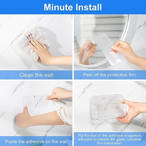 Diesisa 3pc Acrylic Wall Mount Organizer, Adhesive Clear Shower Caddies,Acrylic Soap Basket for Wall,No Drilling Hang Walls,with Self Adhesive Tape, for Bathroom, Kitchen, Living Room - Image 5