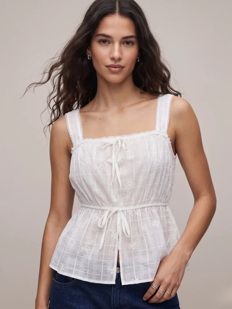 أوجيدر White Ruffled Tie-Front Peplum Blouse