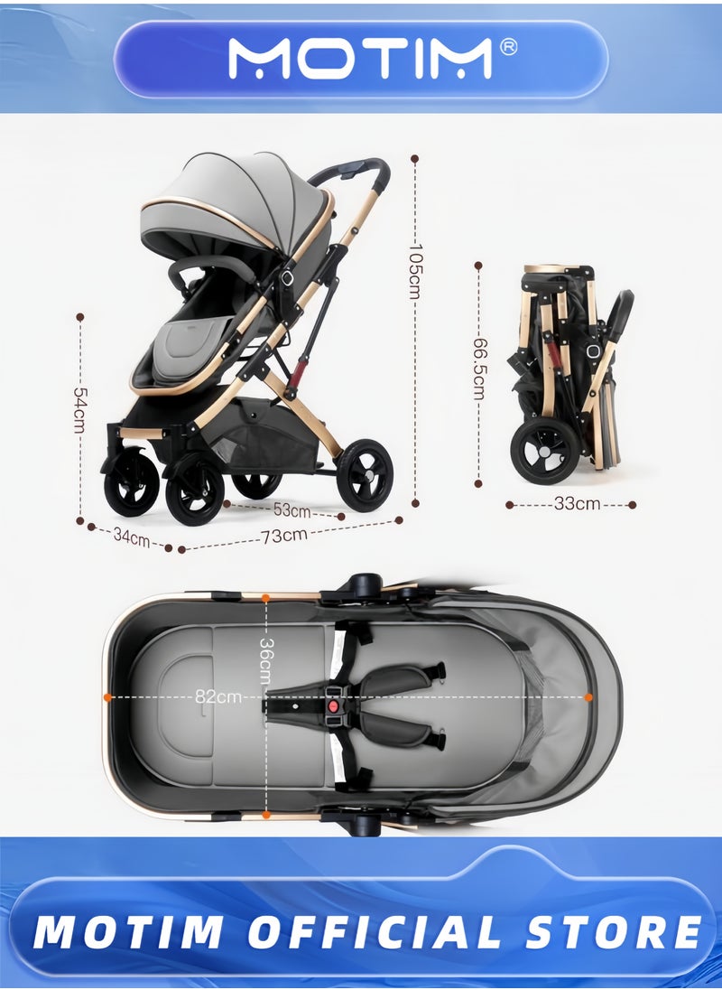 Motim - Baby Carriage Stroller for Infant and Toddler Lightweight Baby Bassinet Stroller Pram Pushchair High Landscape Two-way Baby Trolley Ideal for 0-36 Months - Image 1