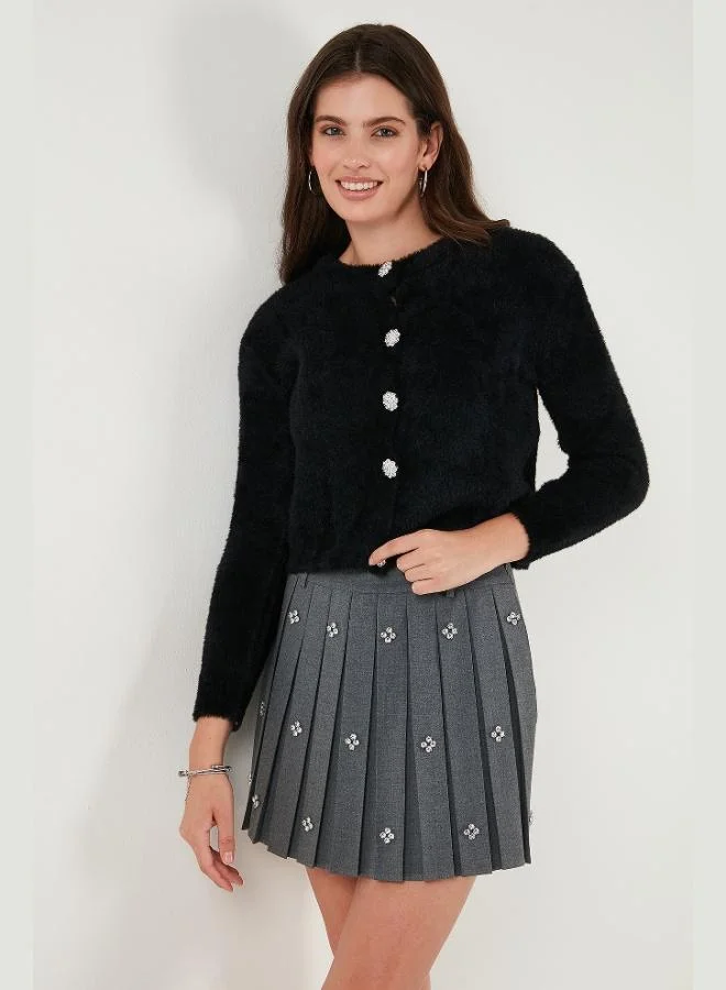 ليلا كارديجان قصير نسائي بياقة دائرية ناعم ليلا