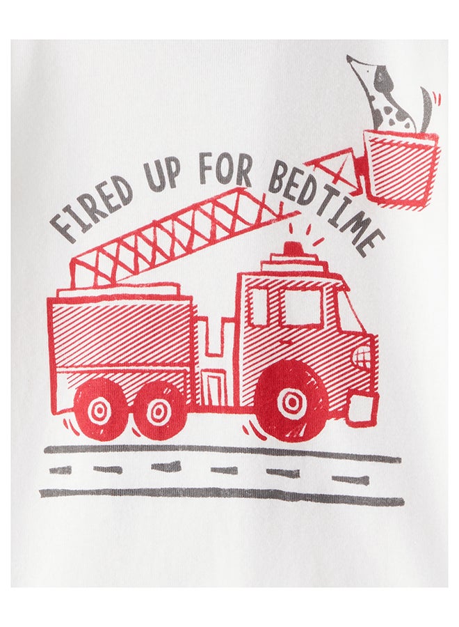 carter's Firetruck Print 100% Cotton Long-Sleeve 4-Piece Pajamas - Red/White - Image 2
