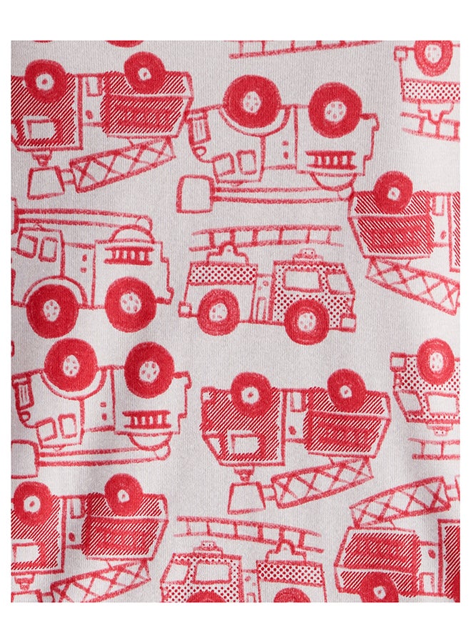 carter's Firetruck Print 100% Cotton Long-Sleeve 4-Piece Pajamas - Red/White - Image 4