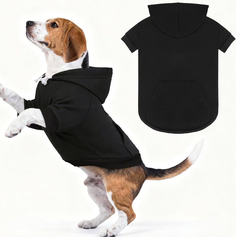 Waoduld Dog Sweaters,Dog Hoodie,Cozy Fleece Interior Sweatshirt with Hood & Pocket,Leash Hole,Pet Clothes Sweater for Small,Medium,and Large Dogs,Black&2XL - Image 1