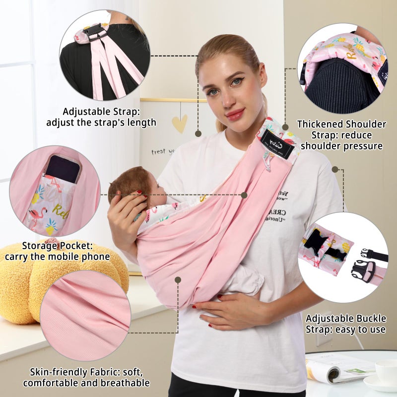 CUBY Baby Carrier, Natural Cotton Baby Wraps Sling Baby Holder Extra Comfortable for Easy Wearing Carrying of Newborn, Soft and Adjustable Newborn and Toddler Sling Carries - Image 3