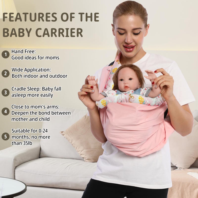 CUBY Baby Carrier, Natural Cotton Baby Wraps Sling Baby Holder Extra Comfortable for Easy Wearing Carrying of Newborn, Soft and Adjustable Newborn and Toddler Sling Carries - Image 2