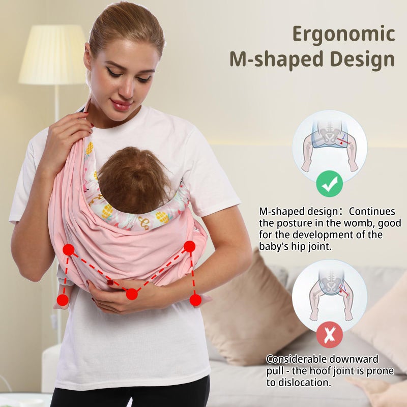 CUBY Baby Carrier, Natural Cotton Baby Wraps Sling Baby Holder Extra Comfortable for Easy Wearing Carrying of Newborn, Soft and Adjustable Newborn and Toddler Sling Carries - Image 5