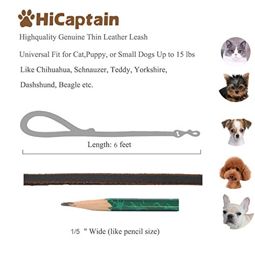 HiCaptain 1/5 Inch Thin Leather Dog Leash for Small Dogs, 6ft Soft Genuine Leather Training Dog Leash for Medium Dogs, Puppy, Cats, Up to 15 lb - Image 2