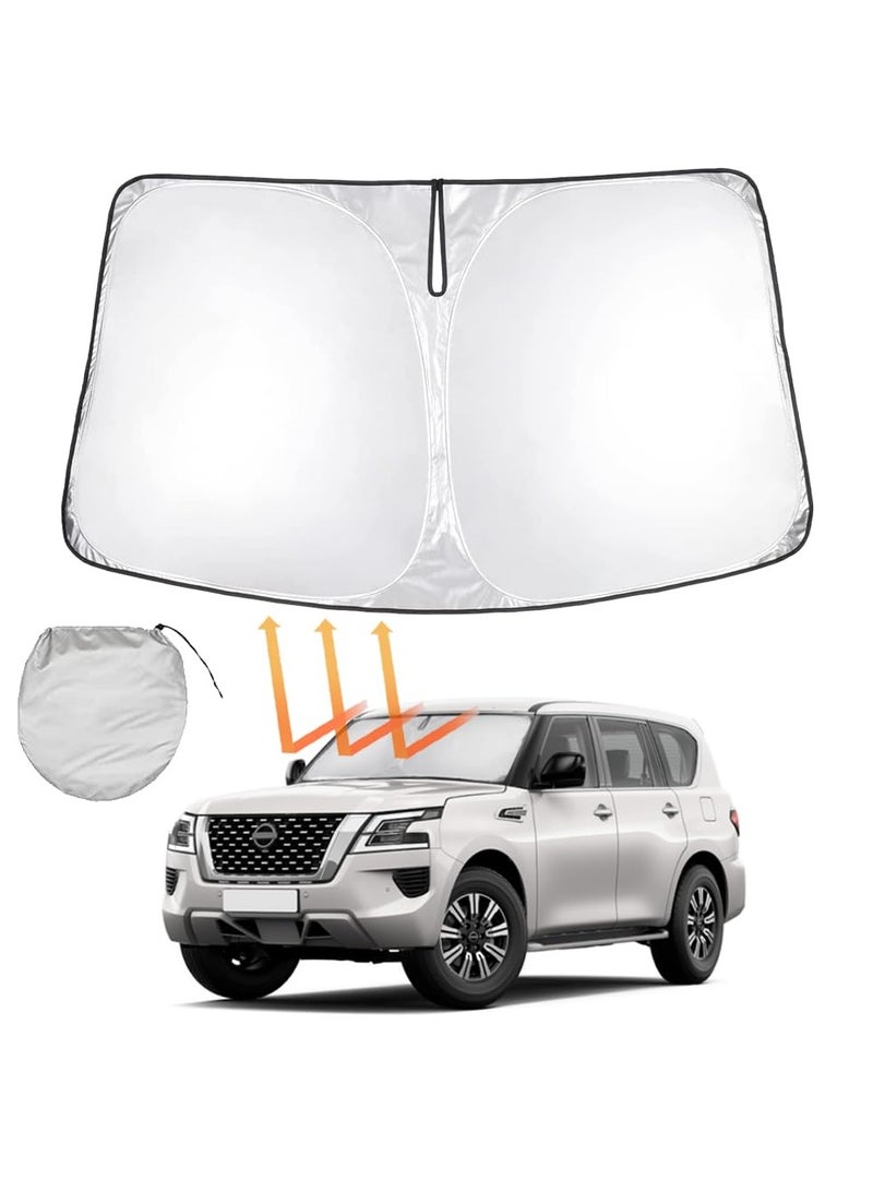 KASUART Car Windshield Sunshade For Y62 Patrol 2010-2024 Foldable Car Sun Shade With Storage Pouch Front Window Reflective Sunshad Car Sun Visor For Car Block UV Rays