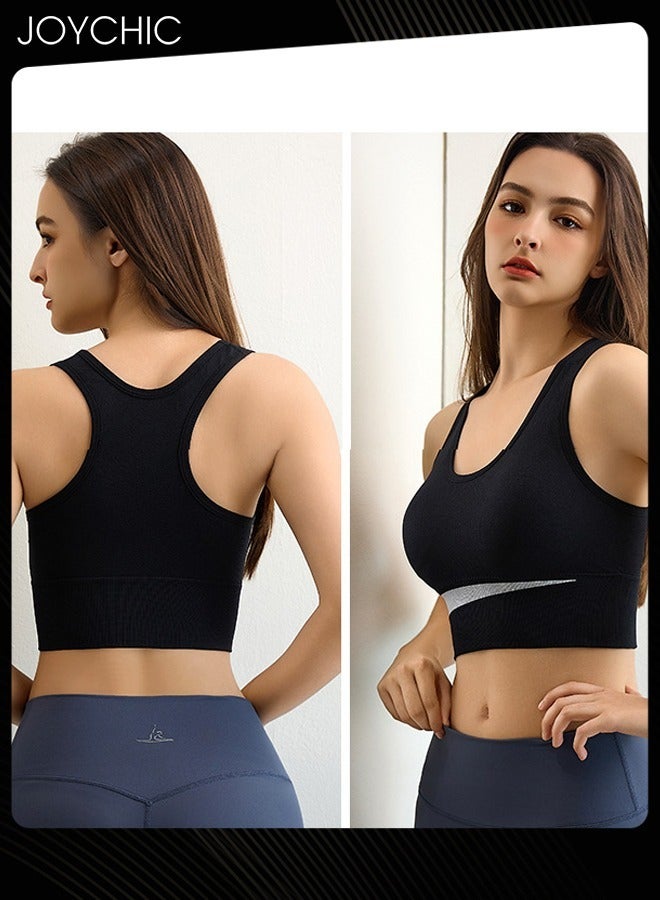 Joychic Women's Racerback Quick-drying Sports Bra without Rims Shockproof Breathable and Comfort Vest with Widen Shoulder Straps for Fitness Running Yoga Black  - Image 3