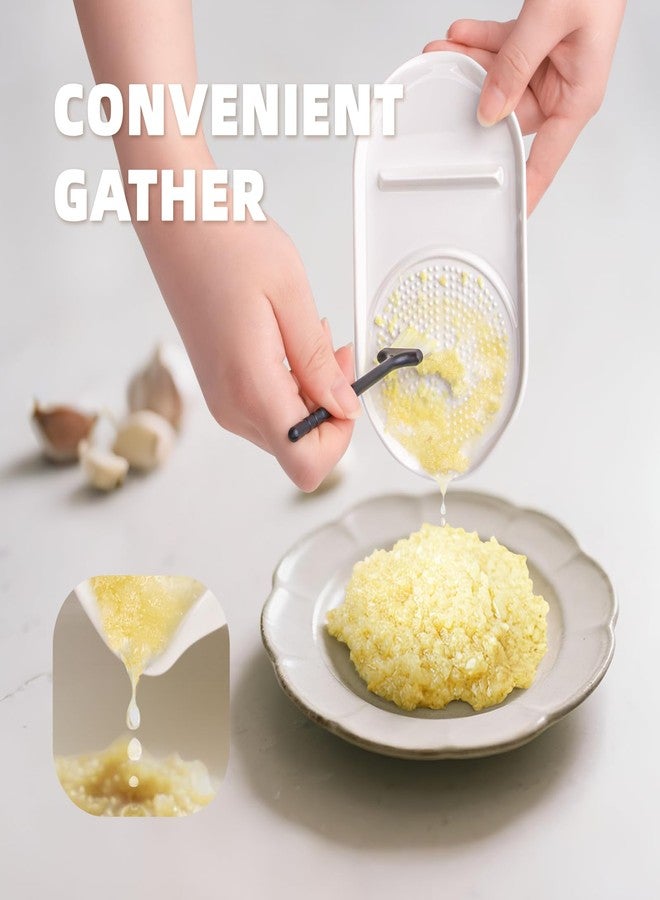 Luvan Garlic Grater Plate, 4 in 1 Ceramic Egg Cracker, Spoon Rest, Herb Stripper Bowl for Kitchen, Porcelain Garlic Ginger Grater with Brush & Silicone Pad for Grinding Wasabi, Ginger, Garlic, Cheese - Image 4