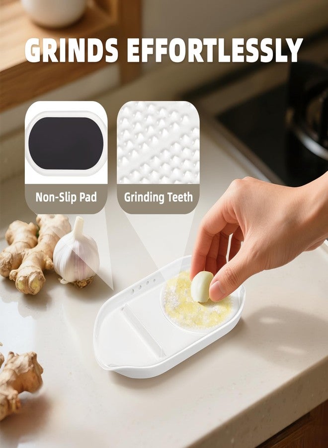Luvan Garlic Grater Plate, 4 in 1 Ceramic Egg Cracker, Spoon Rest, Herb Stripper Bowl for Kitchen, Porcelain Garlic Ginger Grater with Brush & Silicone Pad for Grinding Wasabi, Ginger, Garlic, Cheese - Image 3