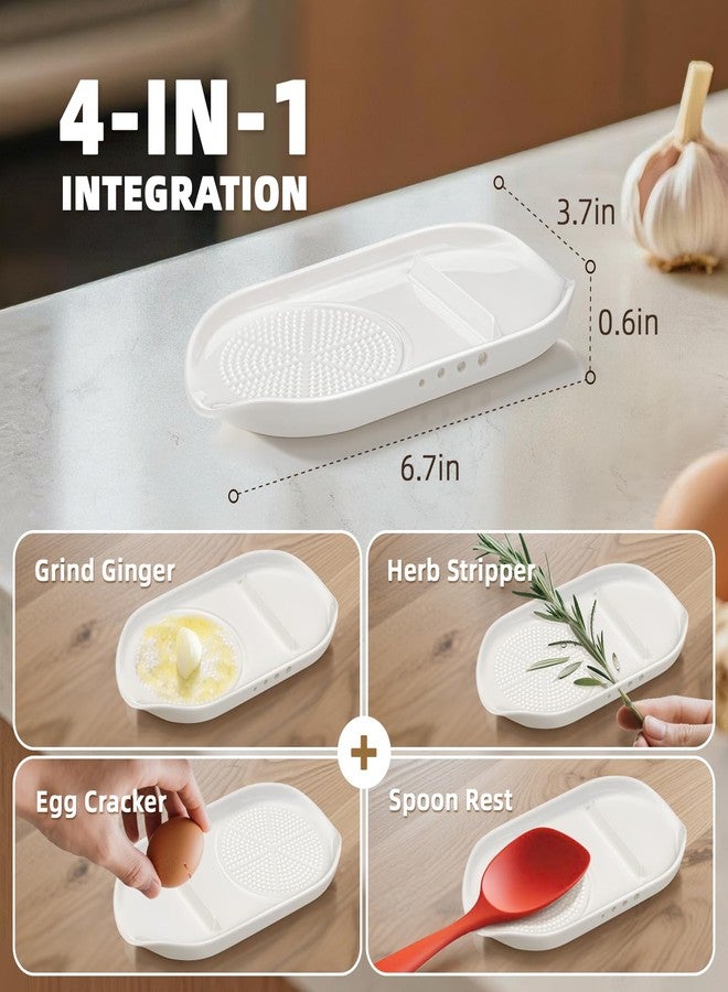 Luvan Garlic Grater Plate, 4 in 1 Ceramic Egg Cracker, Spoon Rest, Herb Stripper Bowl for Kitchen, Porcelain Garlic Ginger Grater with Brush & Silicone Pad for Grinding Wasabi, Ginger, Garlic, Cheese - Image 2