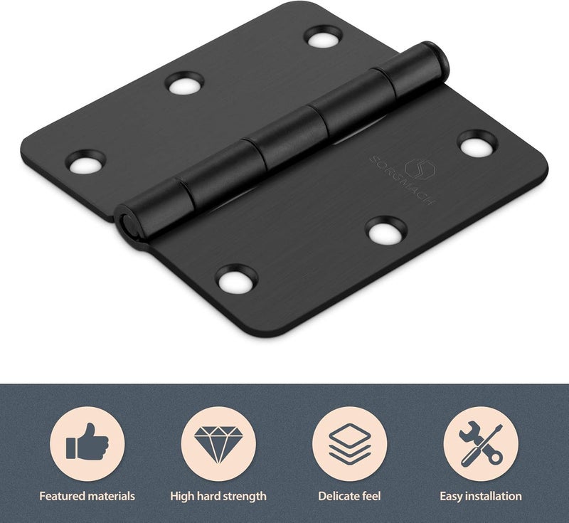 SORGMACH Door Hinges 3 1/2 Inch Matte Black 3.5 Inch Interior Hinges 1/4" Radius Iron Hinge 3 ½"x 3 ½" Door Hardware - 18 Pack - Image 2