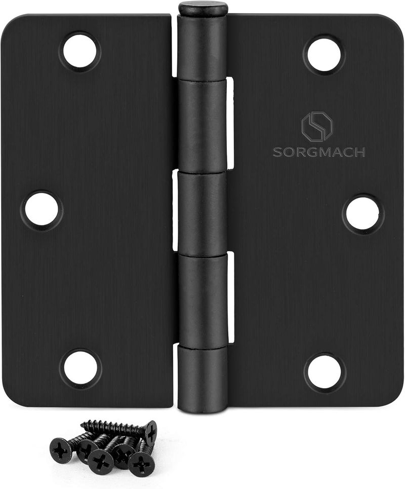 SORGMACH Door Hinges 3 1/2 Inch Matte Black 3.5 Inch Interior Hinges 1/4" Radius Iron Hinge 3 ½"x 3 ½" Door Hardware - 18 Pack - Image 1