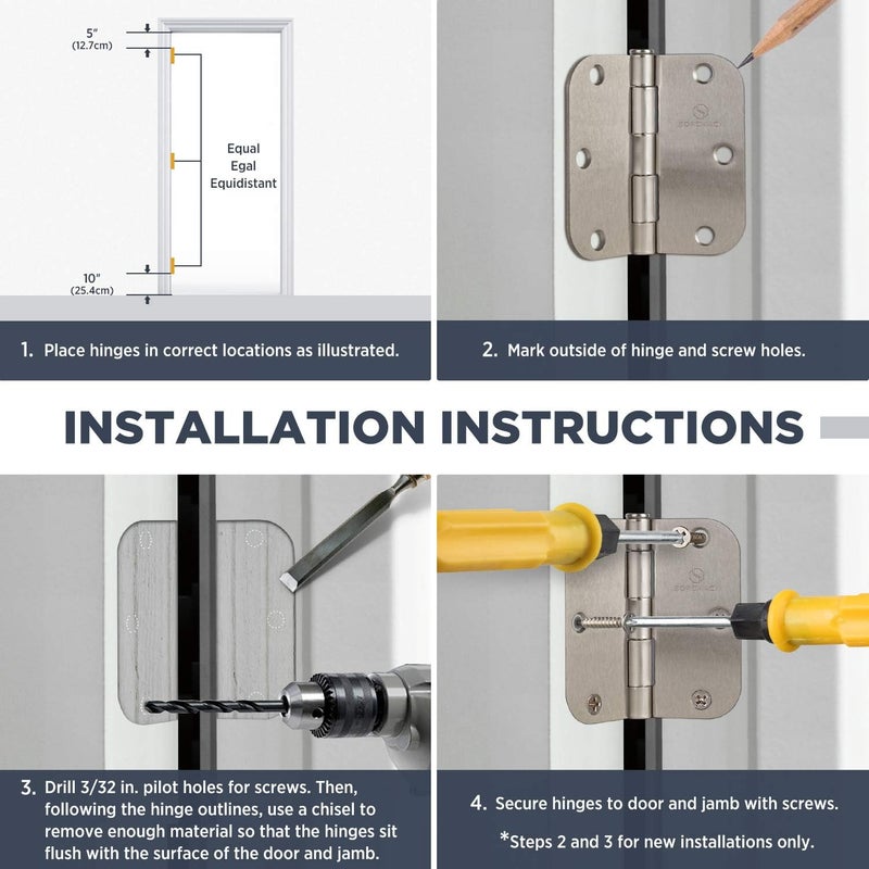 SORGMACH Door Hinges 3 1/2 Inch Matte Black 3.5 Inch Interior Hinges 1/4" Radius Iron Hinge 3 ½"x 3 ½" Door Hardware - 18 Pack - Image 5
