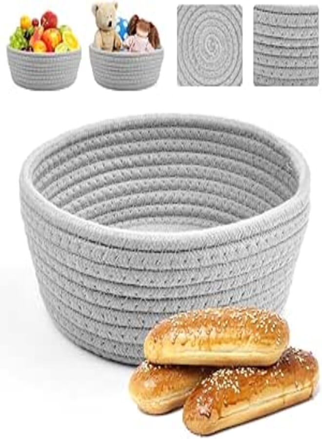 MZ Cotton Rope Storage Basket, Grey, 26 * 9 cm Round Decorative Bowl for Bread, Pastries, Fruits