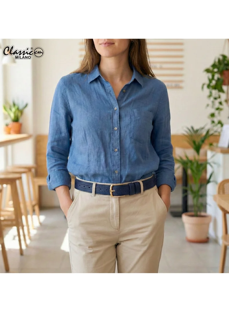 Classic Milano Blue (SGPU44) Classic Milano Women's Belt with Gift Box; Faux Leather Ladies Belt for Dresses, Jeans & Gowns; Stylish Womens Belt; Adjustable Girls Belt; Belt for Women | Full Length: 110 CM (Free Size - Fits up to the waist of 40 Inches / 100 CM) for Women | Best Price UAE