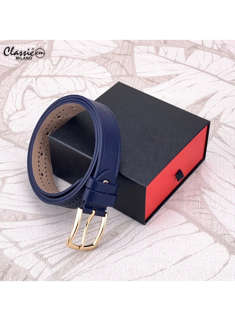 Classic Milano Blue (SGPU44) Classic Milano Women's Belt with Gift Box; Faux Leather Ladies Belt for Dresses, Jeans & Gowns; Stylish Womens Belt; Adjustable Girls Belt; Belt for Women | Full Length: 110 CM (Free Size - Fits up to the waist of 40 Inches / 100 CM) for Women | Best Price UAE