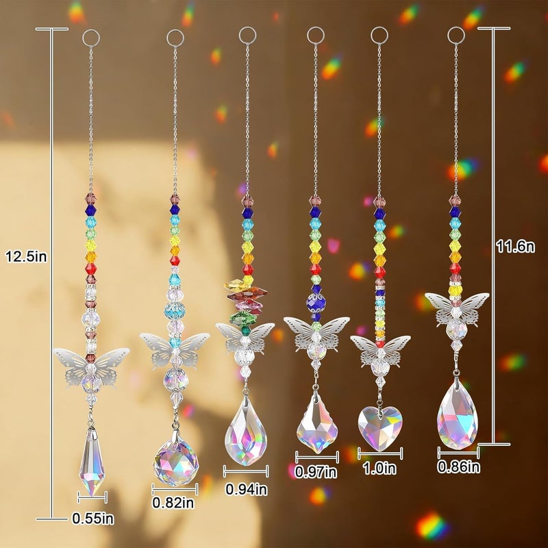 EEEKit Set of 6 Crystal Suncatcher Butterfly Pendant Hanging Chandelier Prism Rainbow Manufacturer Ornament for Home Garden Decoration, Gifts, Window Sun Catcher - Image 2