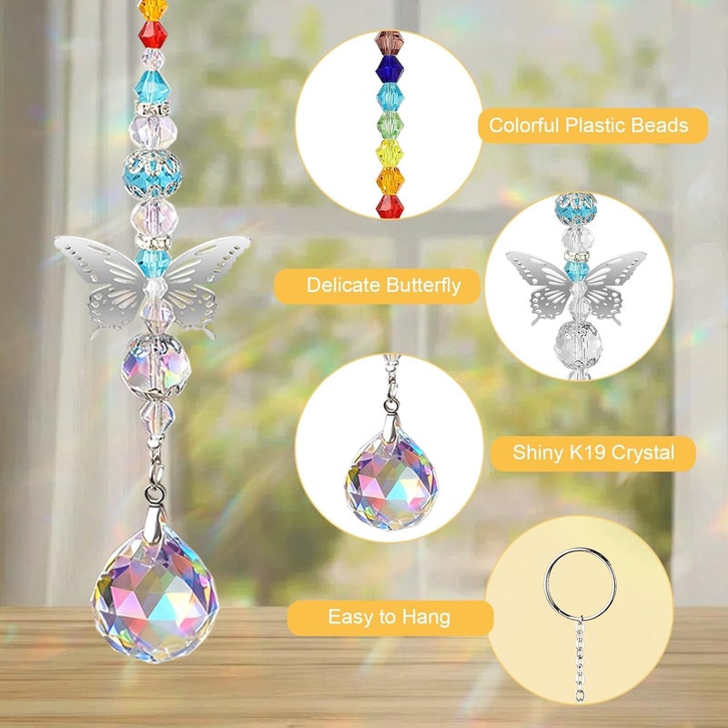 EEEKit Set of 6 Crystal Suncatcher Butterfly Pendant Hanging Chandelier Prism Rainbow Manufacturer Ornament for Home Garden Decoration, Gifts, Window Sun Catcher - Image 3
