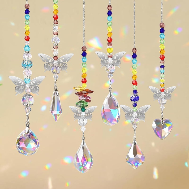 EEEKit Set of 6 Crystal Suncatcher Butterfly Pendant Hanging Chandelier Prism Rainbow Manufacturer Ornament for Home Garden Decoration, Gifts, Window Sun Catcher - Image 1